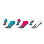 tre tunna träningsstrumpor utan skaft i turkos cerise och vit färg